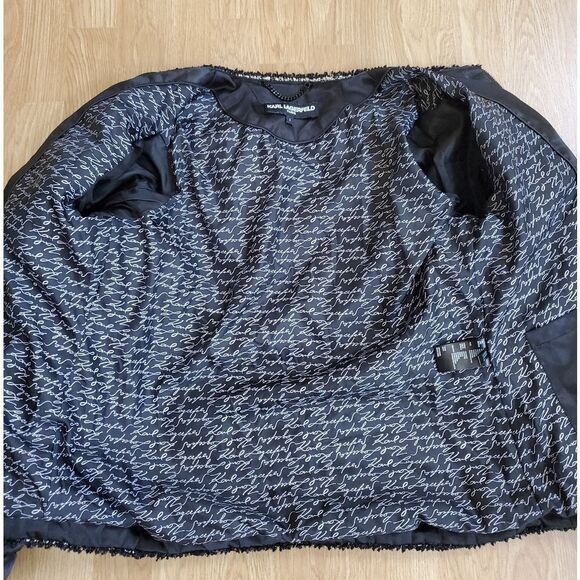Karl Lagerfeld Tweed Trim Puffer Jacket Sz Sm - Picture 9 of 16